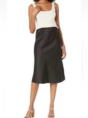 Satin Black A-Line Midi Skirt - Women's Sleek Slip Skirt